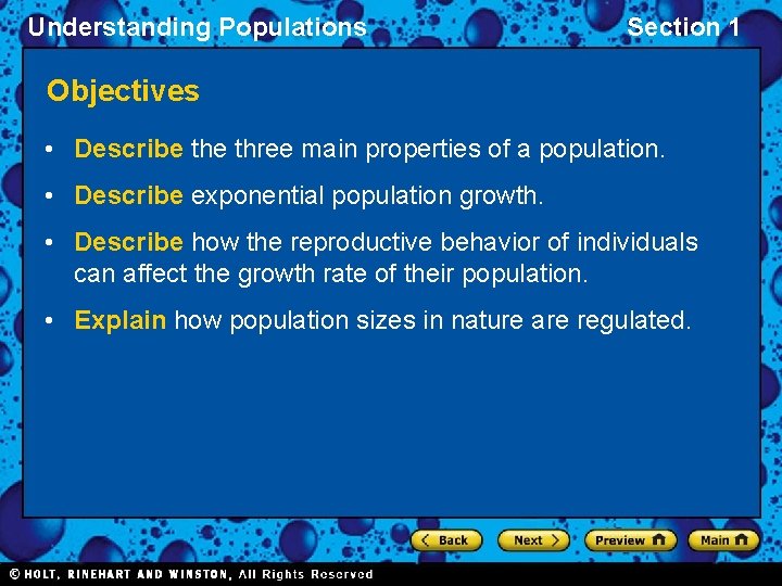 Understanding Populations Section 1 Objectives • Describe three main properties of a population. •