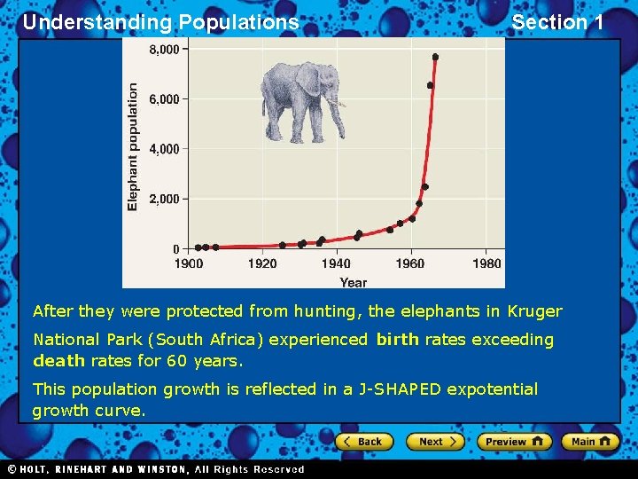 Understanding Populations Section 1 After they were protected from hunting, the elephants in Kruger