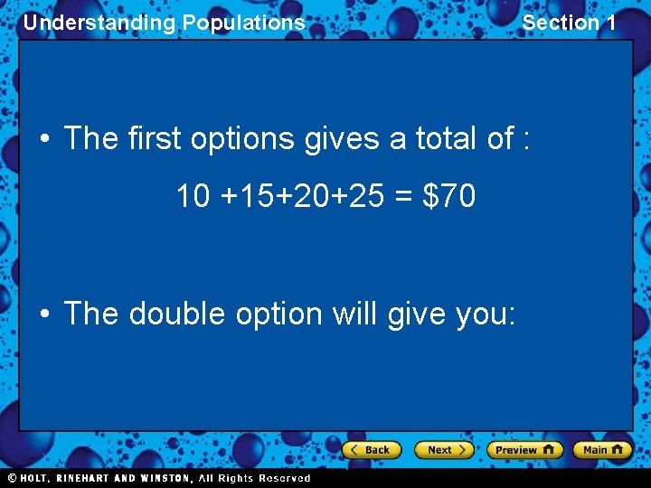 Understanding Populations Section 1 • The first options gives a total of : 10