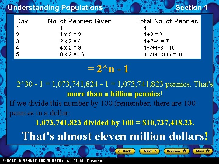 Understanding Populations Day 1 2 3 4 5 No. of Pennies Given 1 1