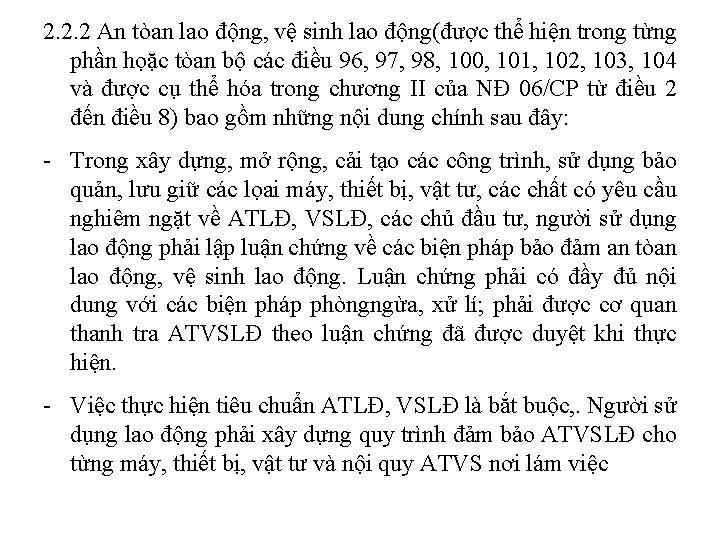 2. 2. 2 An tòan lao động, vệ sinh lao động(được thể hiện trong