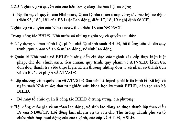 2. 2. 5 Nghĩa vụ và quyền của các bên trong công tác bảo