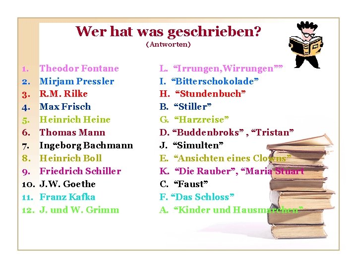 Wer hat was geschrieben? (Antworten) 1. 2. 3. 4. 5. 6. 7. 8. 9.