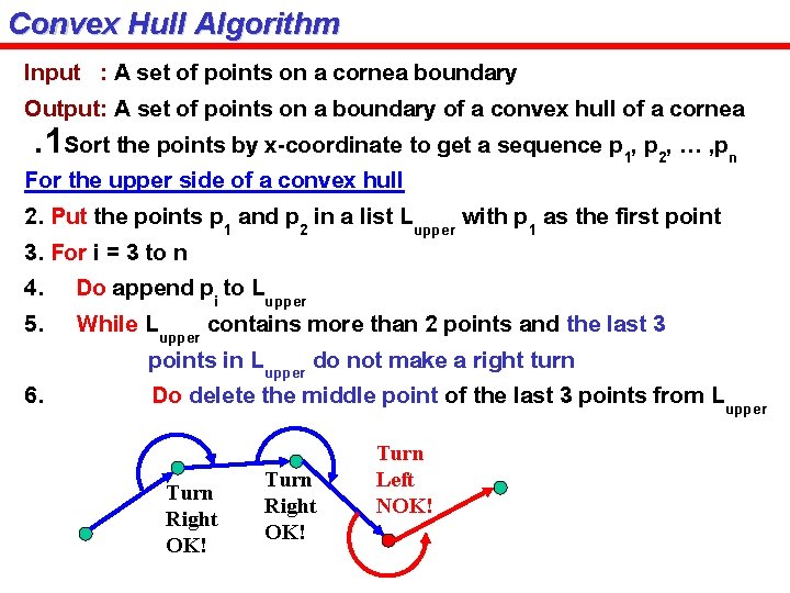 Convex Hull Algorithm Input : A set of points on a cornea boundary Output: