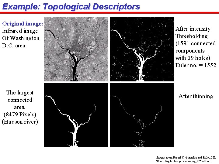 Example: Topological Descriptors Original image: Infrared image Of Washington D. C. area The largest