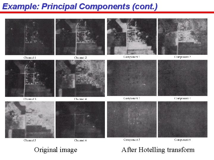 Example: Principal Components (cont. ) Original image After Hotelling transform 