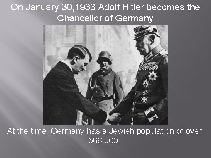 On January 30, 1933 Adolf Hitler becomes the Chancellor of Germany At the time,