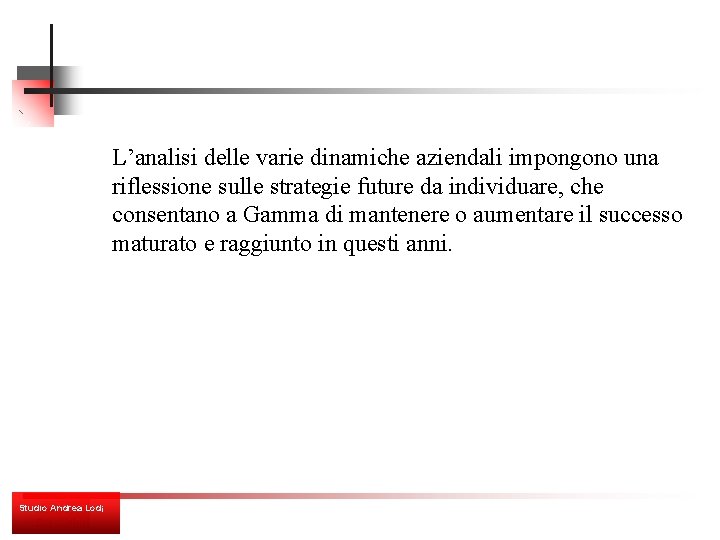 L’analisi delle varie dinamiche aziendali impongono una riflessione sulle strategie future da individuare, che