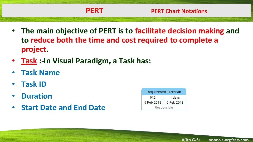 PERT Chart Notations • The main objective of PERT is to facilitate decision making