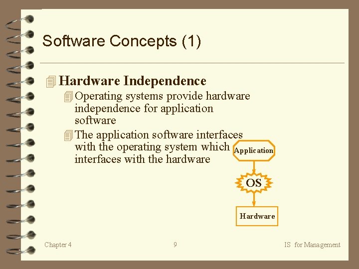 Software Concepts (1) 4 Hardware Independence 4 Operating systems provide hardware independence for application