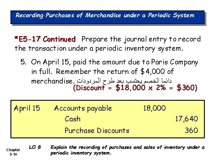 Recording Purchases of Merchandise under a Periodic System *E 5 -17 Continued Prepare the