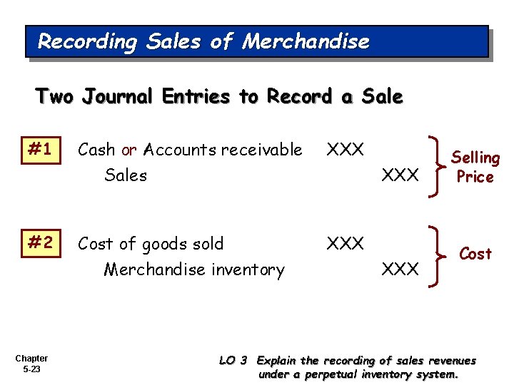 Recording Sales of Merchandise Two Journal Entries to Record a Sale #1 #2 Chapter
