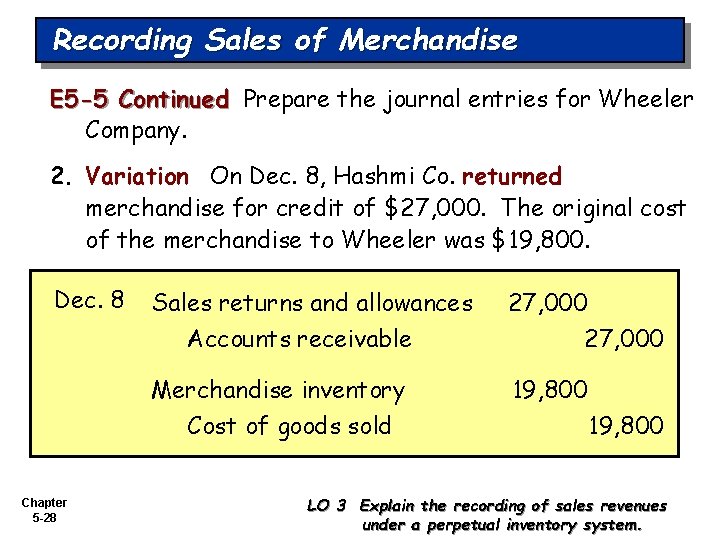 Recording Sales of Merchandise E 5 -5 Continued Prepare the journal entries for Wheeler