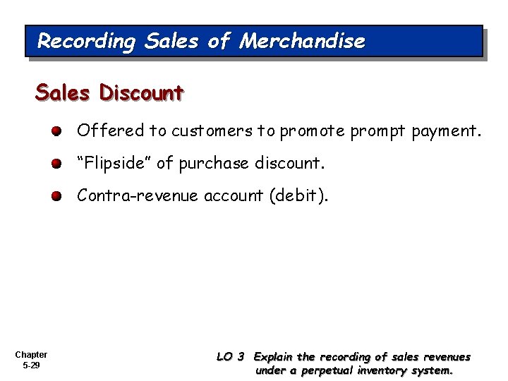 Recording Sales of Merchandise Sales Discount Offered to customers to promote prompt payment. “Flipside”