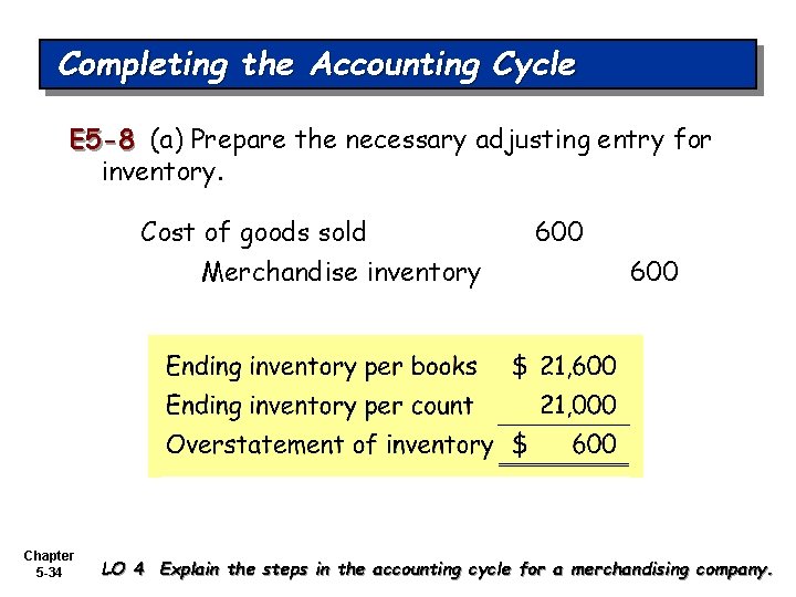 Completing the Accounting Cycle E 5 -8 (a) Prepare the necessary adjusting entry for