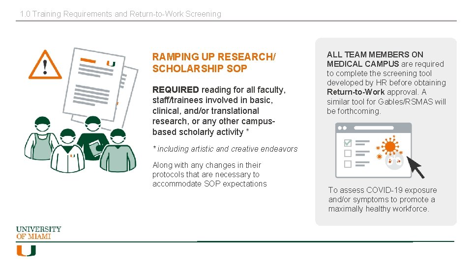 1. 0 Training Requirements and Return-to-Work Screening RAMPING UP RESEARCH/ SCHOLARSHIP SOP REQUIRED reading