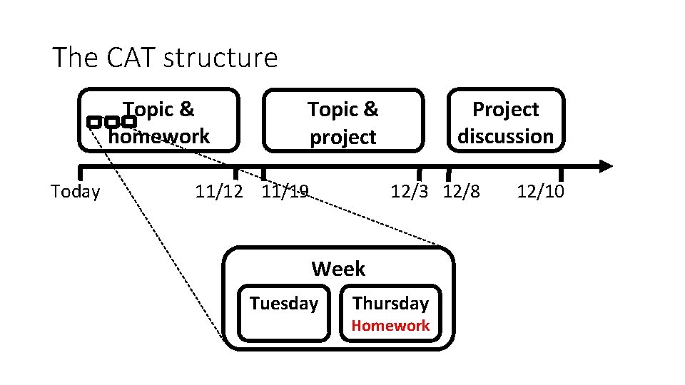 The CAT structure Topic & homework Today Project discussion Topic & project 11/12 11/19