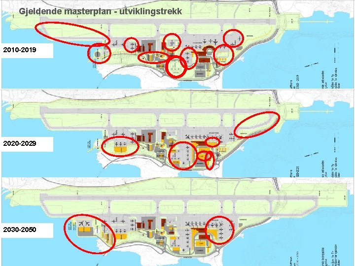 Gjeldende masterplan - utviklingstrekk 2010 -2019 2020 -2029 2030 -2050 