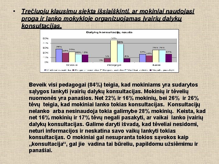  • Trečiuoju klausimu siekta išsiaiškinti, ar mokiniai naudojasi proga ir lanko mokykloje organizuojamas