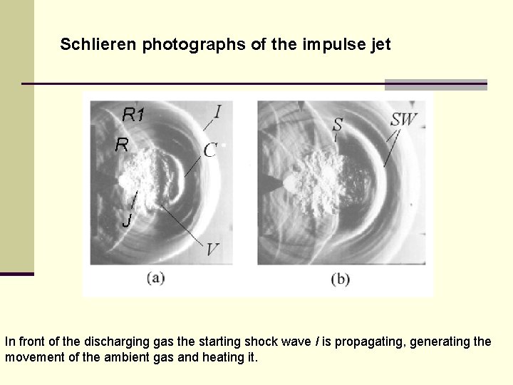 Schlieren photographs of the impulse jet In front of the discharging gas the starting