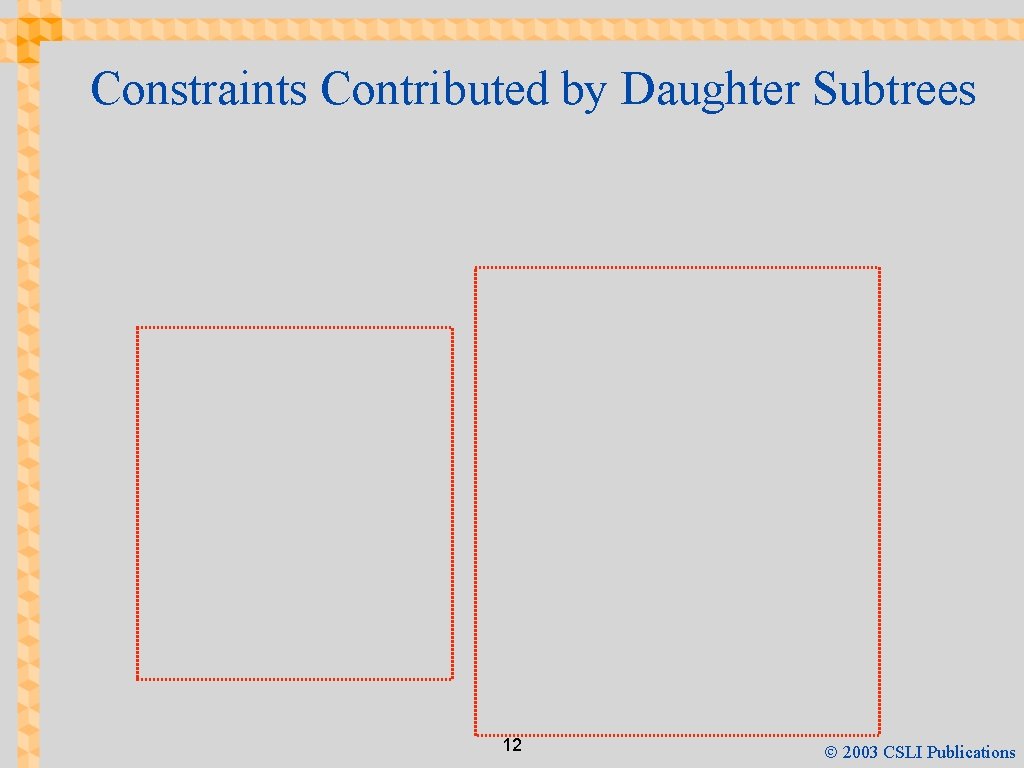 Constraints Contributed by Daughter Subtrees 12 Ó 2003 CSLI Publications 