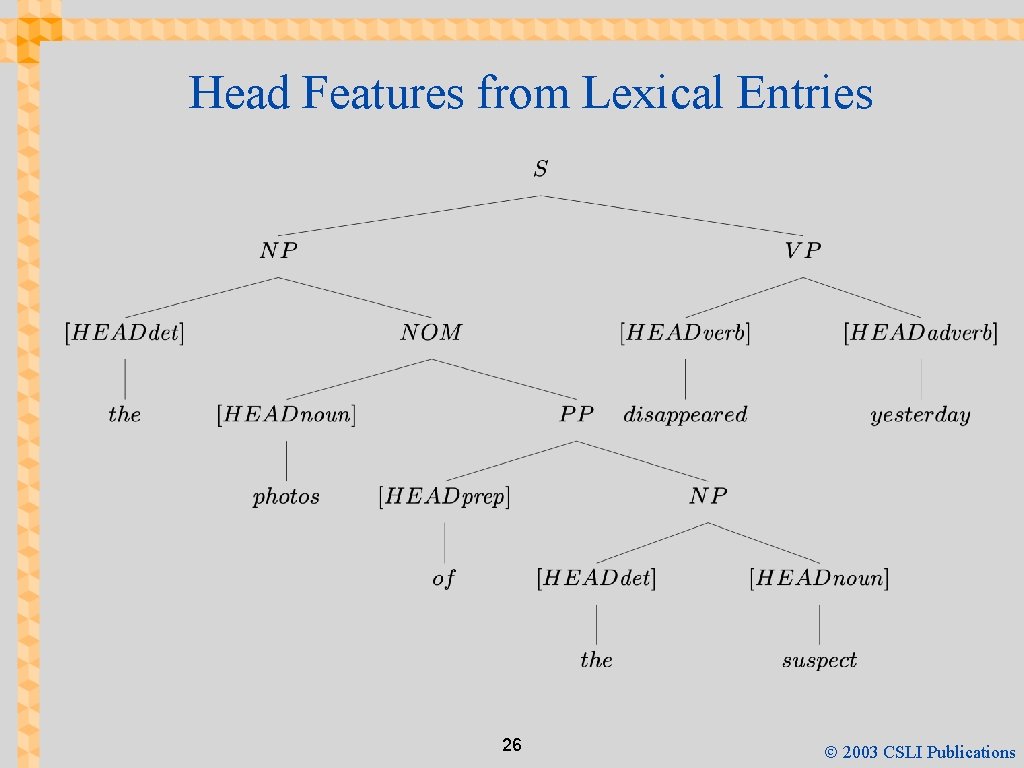 Head Features from Lexical Entries 26 Ó 2003 CSLI Publications 