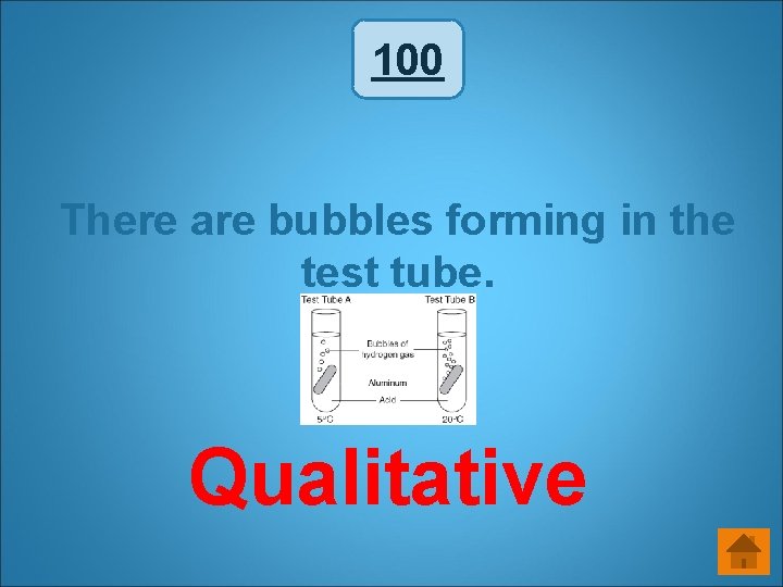 100 There are bubbles forming in the test tube. Qualitative 100 There are bubbles forming in the test tube. Qualitative