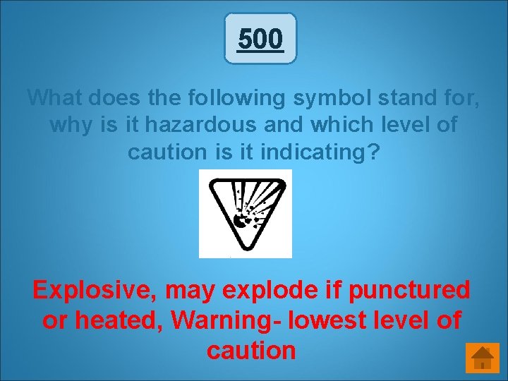 500 What does the following symbol stand for, why is it hazardous and which 500 What does the following symbol stand for, why is it hazardous and which