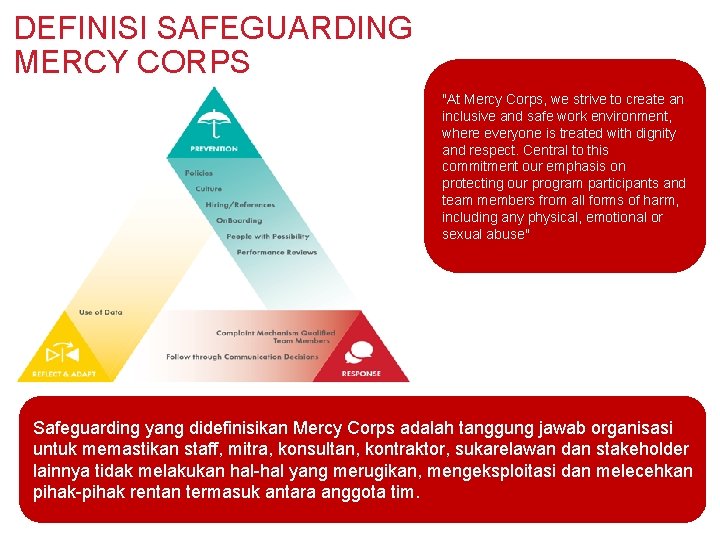 DEFINISI SAFEGUARDING MERCY CORPS "At Mercy Corps, we strive to create an inclusive and