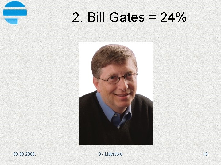 2. Bill Gates = 24% 09. 2008. 3 Liderstvo 19 