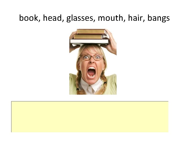 book, head, glasses, mouth, hair, bangs 