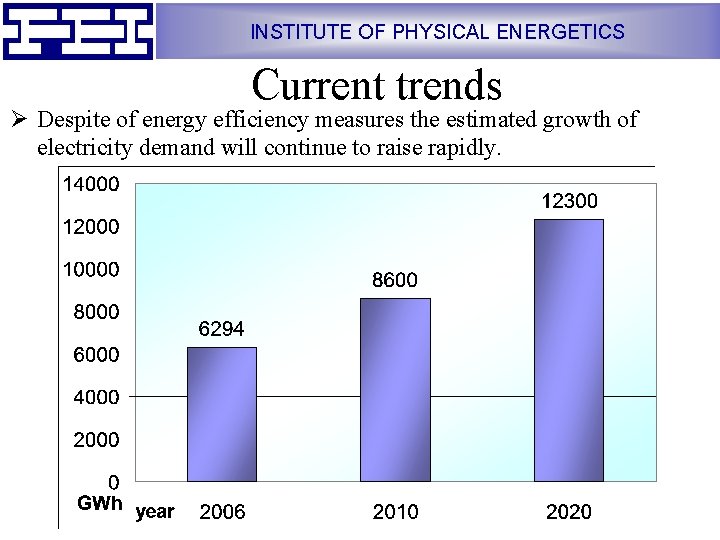 INSTITUTE OF PHYSICAL ENERGETICS Current trends Ø Despite of energy efficiency measures the estimated