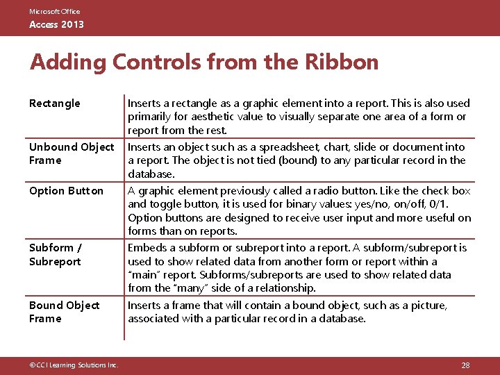 Microsoft Office Access 2013 Adding Controls from the Ribbon Rectangle Inserts a rectangle as