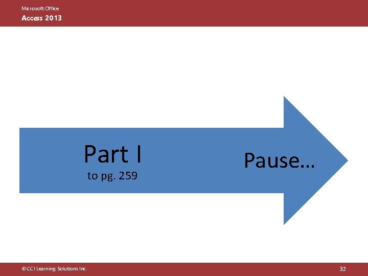 Microsoft Office Access 2013 Part I to pg. 259 © CCI Learning Solutions Inc.