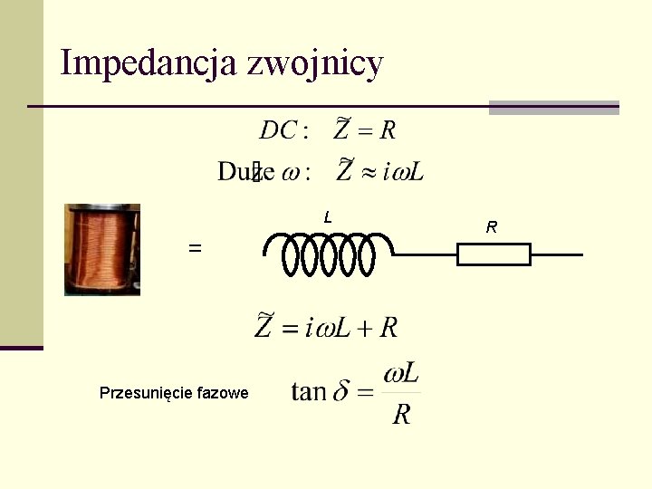 Impedancja zwojnicy L = Przesunięcie fazowe R 