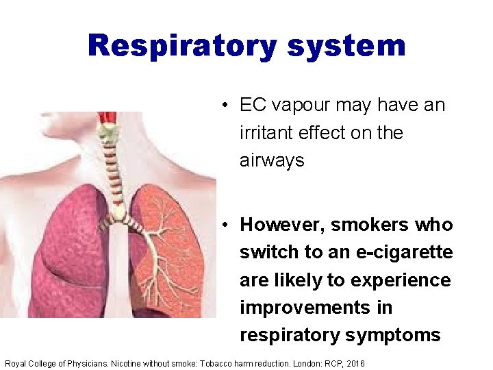 Respiratory system • EC vapour may have an irritant effect on the airways •