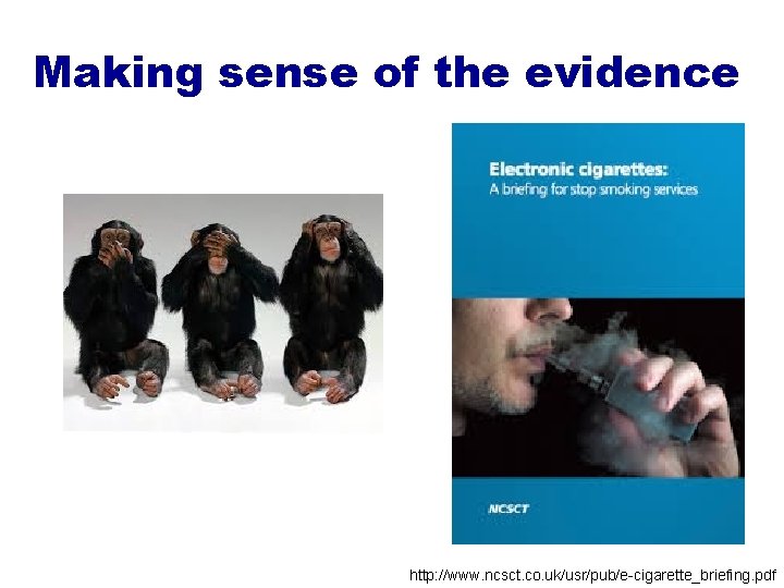 Making sense of the evidence http: //www. ncsct. co. uk/usr/pub/e-cigarette_briefing. pdf 