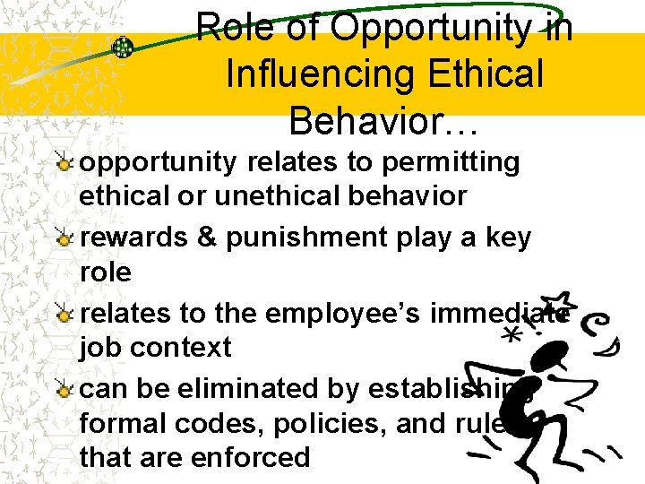 Role of Opportunity in Influencing Ethical Behavior… opportunity relates to permitting ethical or unethical