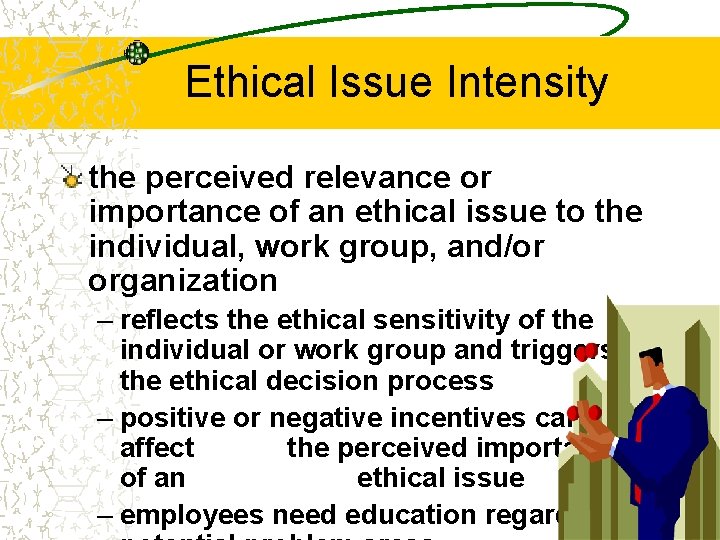 Ethical Issue Intensity the perceived relevance or importance of an ethical issue to the