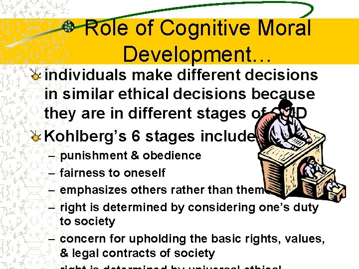 Role of Cognitive Moral Development… individuals make different decisions in similar ethical decisions because