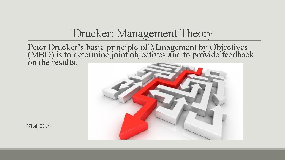 Drucker: Management Theory Peter Drucker’s basic principle of Management by Objectives (MBO) is to