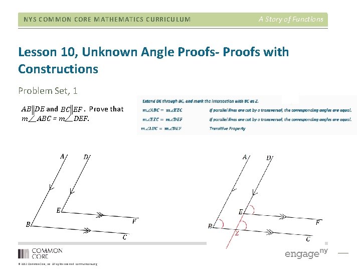 NYS COMMON CORE MATHEMATICS CURRICULUM A Story of Functions Lesson 10, Unknown Angle Proofs- NYS COMMON CORE MATHEMATICS CURRICULUM A Story of Functions Lesson 10, Unknown Angle Proofs-