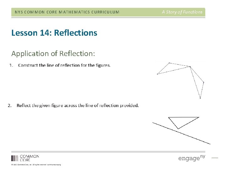 NYS COMMON CORE MATHEMATICS CURRICULUM Lesson 14: Reflections Application of Reflection: © 2012 Common NYS COMMON CORE MATHEMATICS CURRICULUM Lesson 14: Reflections Application of Reflection: © 2012 Common