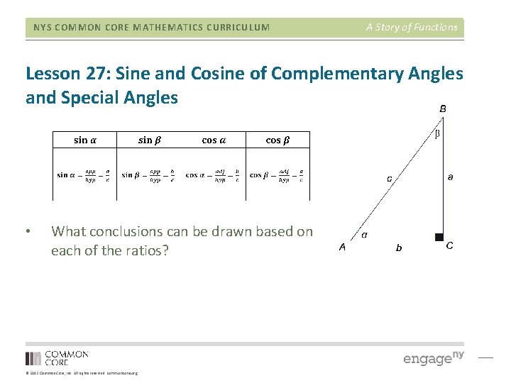 NYS COMMON CORE MATHEMATICS CURRICULUM A Story of Functions Lesson 27: Sine and Cosine NYS COMMON CORE MATHEMATICS CURRICULUM A Story of Functions Lesson 27: Sine and Cosine
