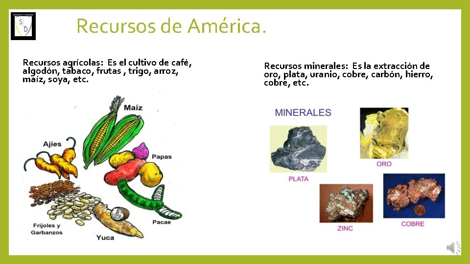 Recursos de América. Recursos agrícolas: Es el cultivo de café, algodón, tabaco, frutas ,