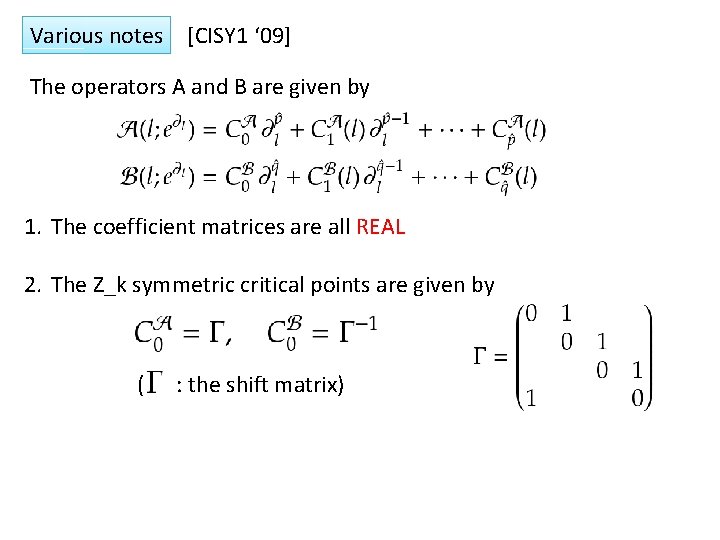 Various notes [CISY 1 ‘ 09] The operators A and B are given by