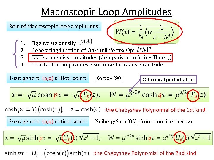 Macroscopic Loop Amplitudes Role of Macroscopic loop amplitudes 1. 2. 3. 4. Eigenvalue density