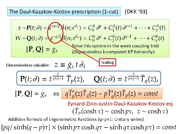 The Daul-Kazakov-Kostov prescription (1 -cut) [DKK ‘ 93] Solve this system in the week