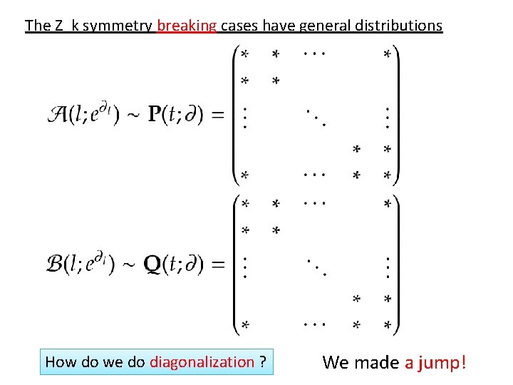 The Z_k symmetry breaking cases have general distributions How do we do diagonalization ?