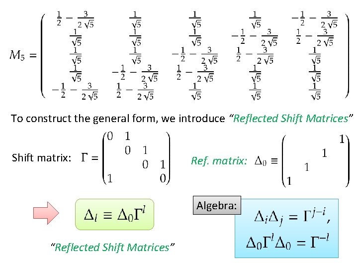 To construct the general form, we introduce “Reflected Shift Matrices” Shift matrix: Ref. matrix: